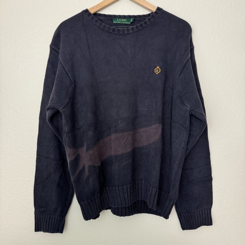 Vintage Ralph Lauren Mens Blue Crewneck Sweater Pullover Embroidered Size Large